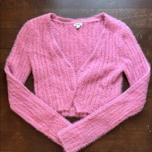 Sparkle Pink Fuzzy Cropped Cardigan Sweater